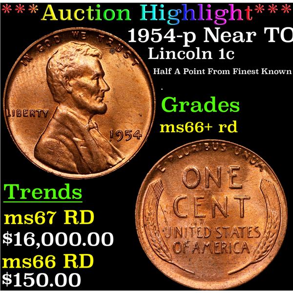 **Auction Highlight*** 1954-p Lincoln Cent Near TOP POP! 1c Graded GEM++ RD By USCG (fc)