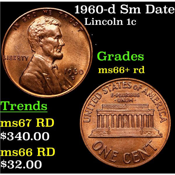 1960-d Sm Date Lincoln Cent 1c Grades GEM++ RD