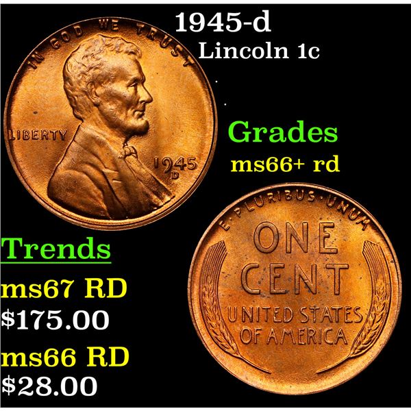 1945-d Lincoln Cent 1c Grades GEM++ RD