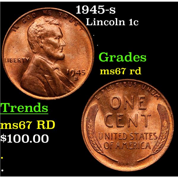 1945-s Lincoln Cent 1c Grades GEM++ Unc RD