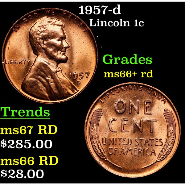 1957-d Lincoln Cent 1c Grades GEM++ RD