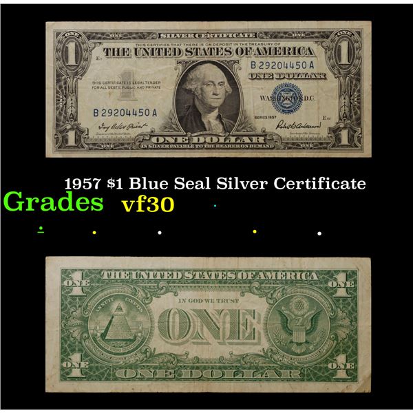 1957 $1 Blue Seal Silver Certificate Grades vf++