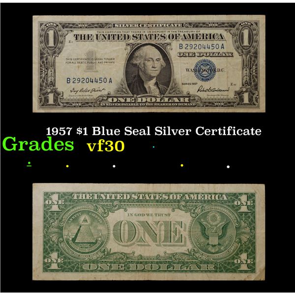 1957 $1 Blue Seal Silver Certificate Grades vf++