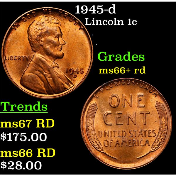 1945-d Lincoln Cent 1c Grades GEM++ RD