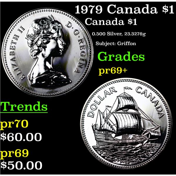 Proof 1979 Canada $1 Silver Specimen KM# 124 Grades GEM++ Proof