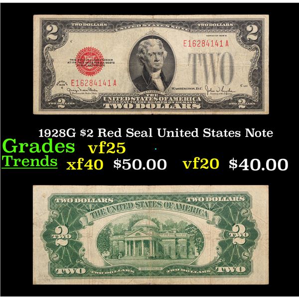 1928G $2 Red Seal United States Note Grades vf+