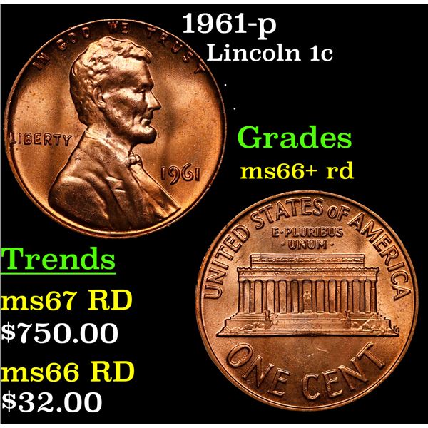 1961-p Lincoln Cent 1c Grades GEM++ RD