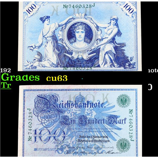 1918-1922 (1908 Issue) Germany 100 Marks Banknote P# 34 Grades Select CU