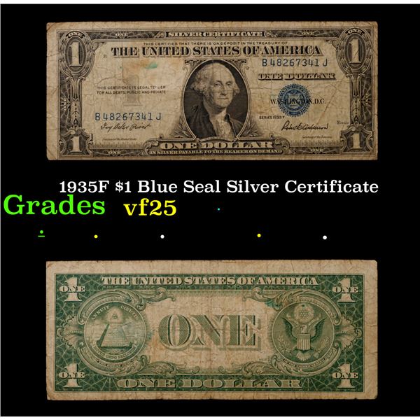 1935F $1 Blue Seal Silver Certificate Grades vf+