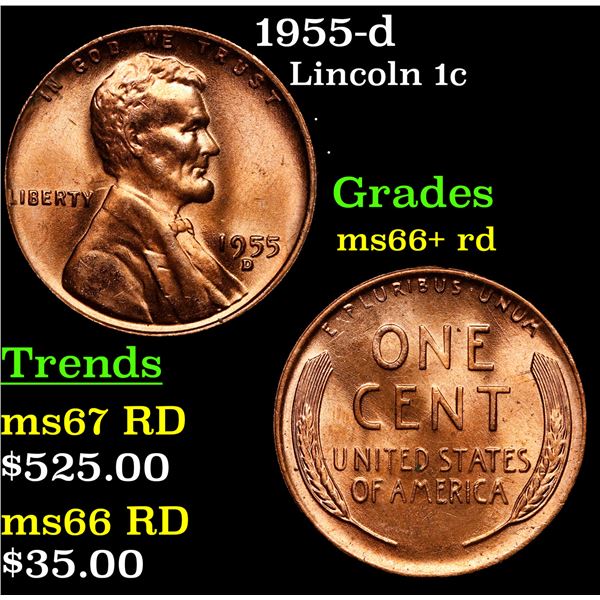 1955-d Lincoln Cent 1c Grades GEM++ RD