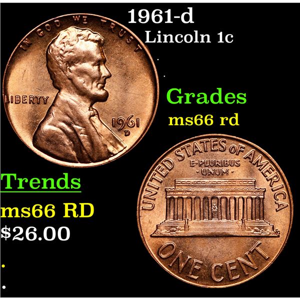 1961-d Lincoln Cent 1c Grades GEM+ Unc RD