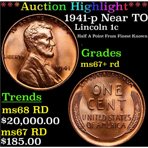 **Auction Highlight*** 1941-p Lincoln Cent Near TOP POP! 1c Graded GEM++ RD By USCG (fc)