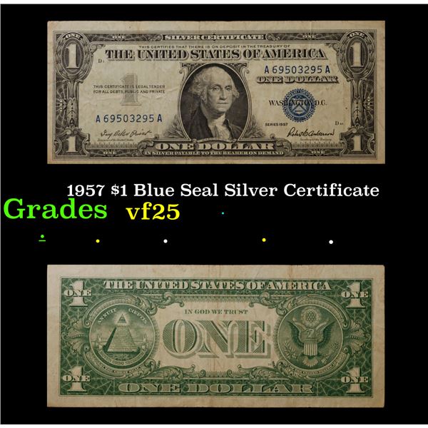 1957 $1 Blue Seal Silver Certificate Grades vf+