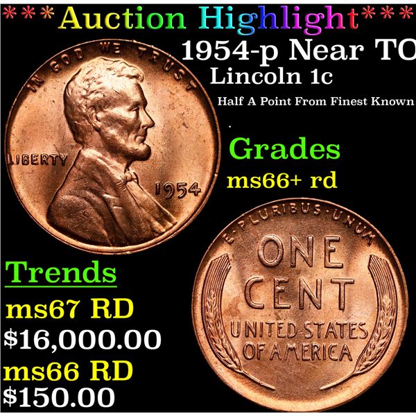 **Auction Highlight*** 1954-p Lincoln Cent Near TOP POP! 1c Graded GEM++ RD By USCG (fc)