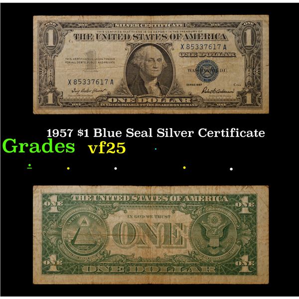 1957 $1 Blue Seal Silver Certificate Grades vf+