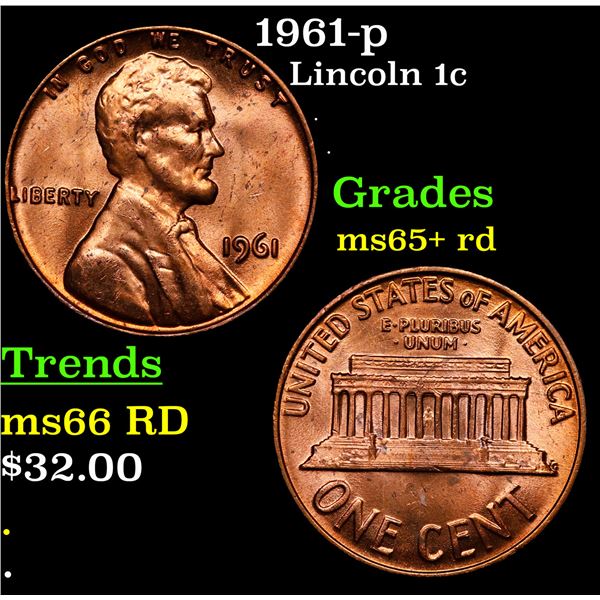 1961-p Lincoln Cent 1c Grades Gem+ Unc RD