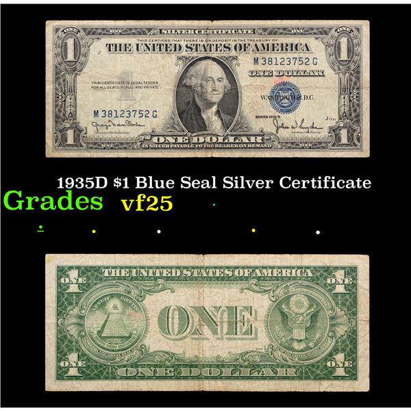 1935D $1 Blue Seal Silver Certificate Grades vf+