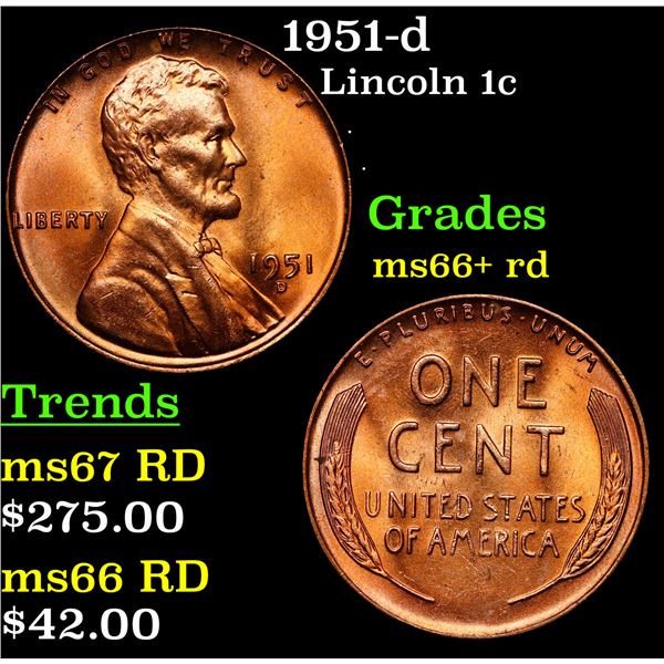 1951-d Lincoln Cent 1c Grades GEM++ RD