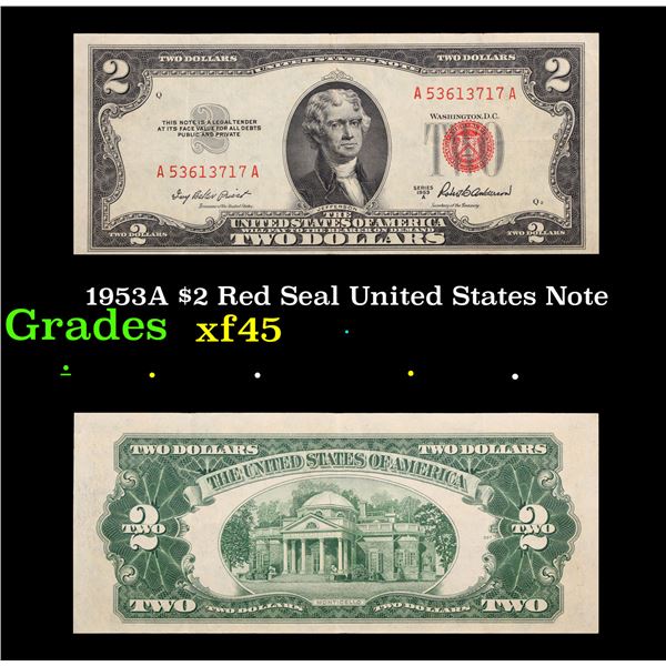 1953A $2 Red Seal United States Note Grades xf+