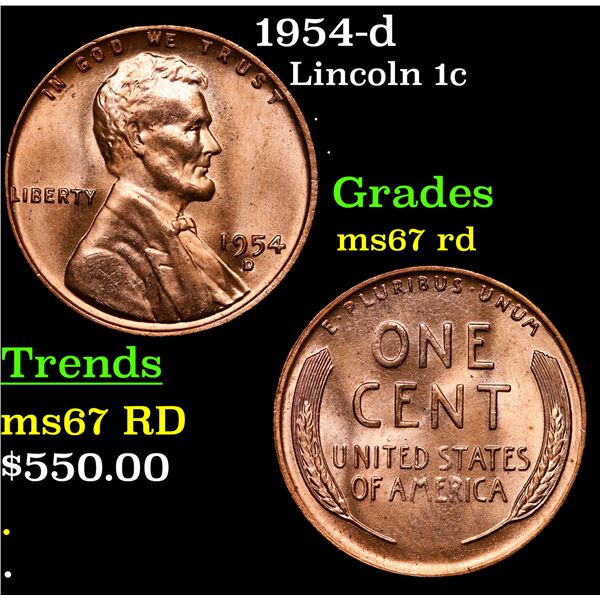 1954-d Lincoln Cent 1c Grades GEM++ Unc RD