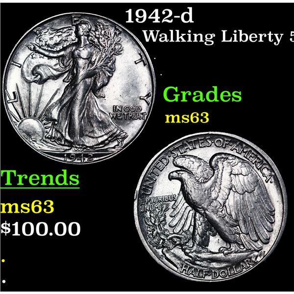 1942-d Walking Liberty Half Dollar 50c Grades Select Unc