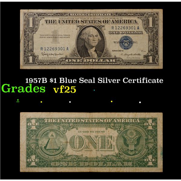 1957B $1 Blue Seal Silver Certificate Grades vf+