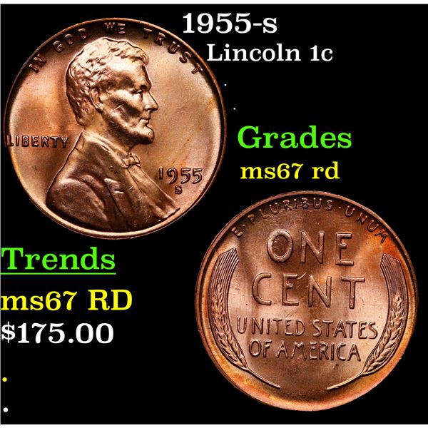 1955-s Lincoln Cent 1c Grades GEM++ Unc RD