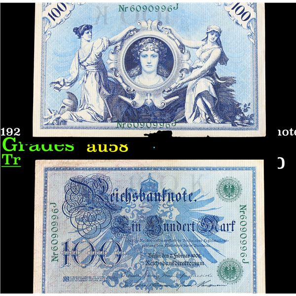 1918-1922 (1908 Issue) Germany 100 Marks Banknote P# 34 Grades Choice AU/BU Slider