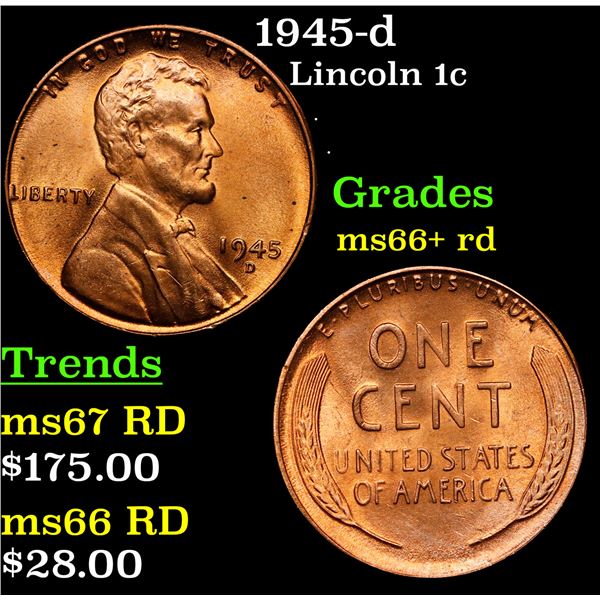 1945-d Lincoln Cent 1c Grades GEM++ RD