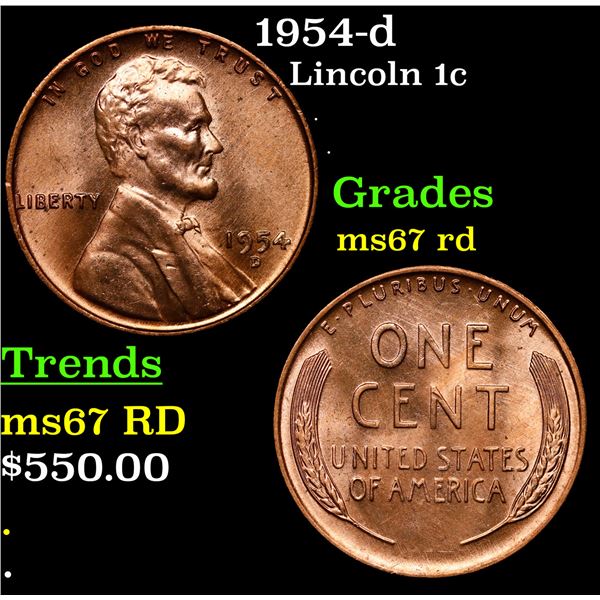 1954-d Lincoln Cent 1c Grades GEM++ Unc RD