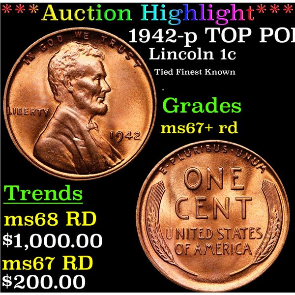 1942-p Lincoln Cent TOP POP! 1c Graded GEM++ RD By USCG