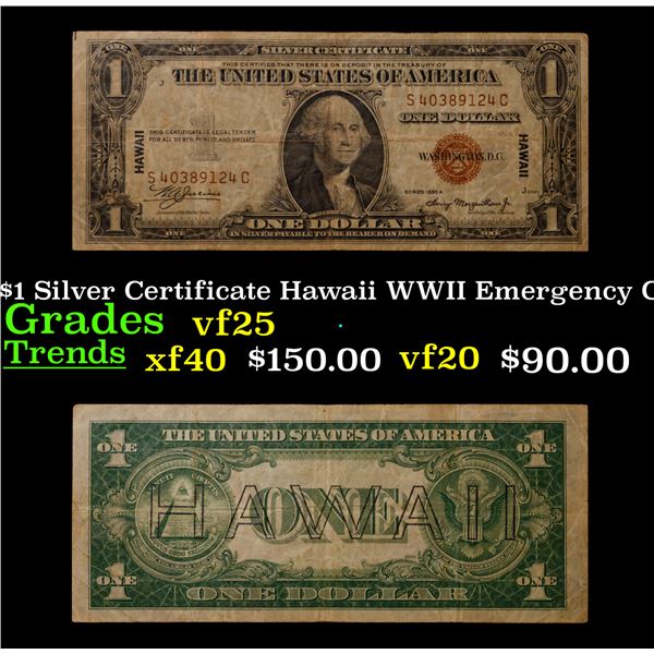 1935A $1 Silver Certificate Hawaii WWII Emergency Currency Grades vf+