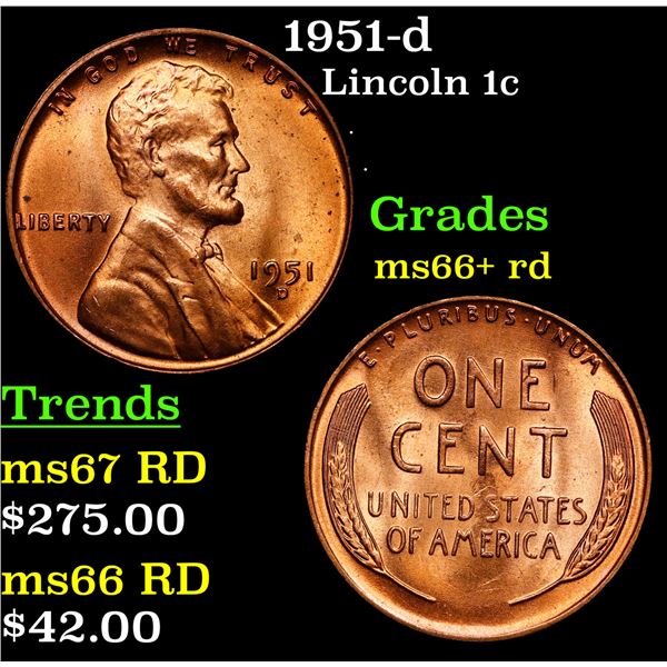 1951-d Lincoln Cent 1c Grades GEM++ RD