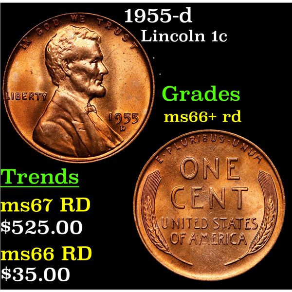 1955-d Lincoln Cent 1c Grades GEM++ RD