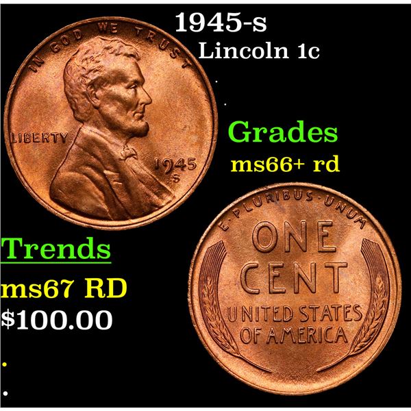 1945-s Lincoln Cent 1c Grades GEM++ RD