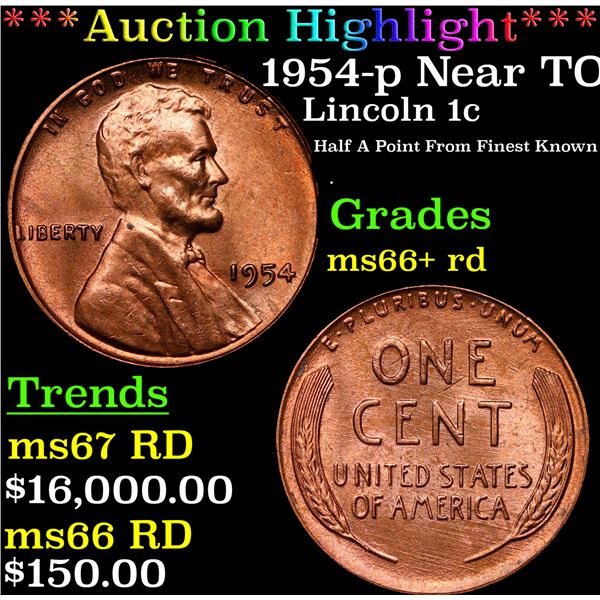 **Auction Highlight*** 1954-p Lincoln Cent Near TOP POP! 1c Graded GEM++ RD By USCG (fc)