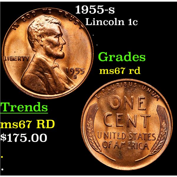 1955-s Lincoln Cent 1c Grades GEM++ Unc RD