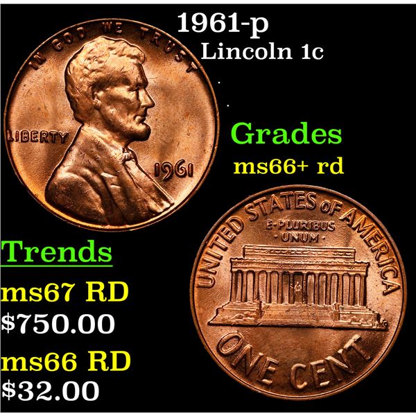 1961-p Lincoln Cent 1c Grades GEM++ RD