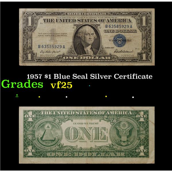 1957 $1 Blue Seal Silver Certificate Grades vf+