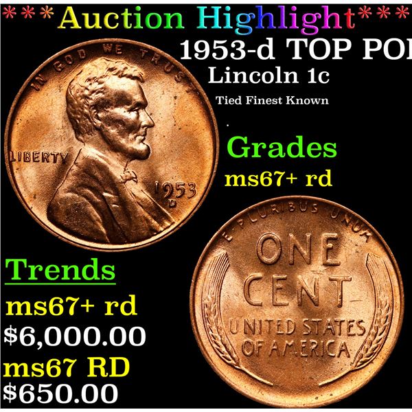 **Auction Highlight*** 1953-d Lincoln Cent TOP POP! 1c Graded GEM++ RD By USCG (fc)