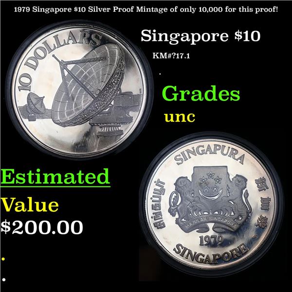 1978 Singapore $10 Silver Proof Mintage of only 10,000 for this proof! Grades GEM++ Proof Deep Cameo