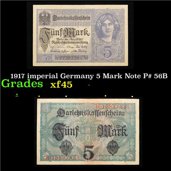 1917 imperial Germany 5 Mark Note P# 56B Grades xf+