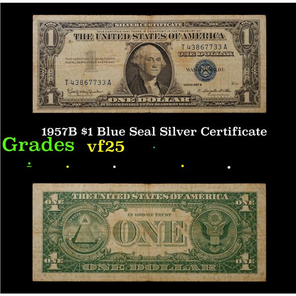 1957B $1 Blue Seal Silver Certificate Grades vf+