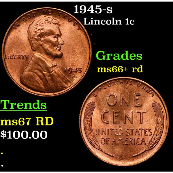 1945-s Lincoln Cent 1c Grades GEM++ RD