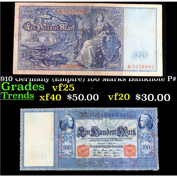 1910 Germany (Empire) 100 Marks Banknote P# 42 Grades vf+