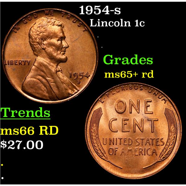 1954-s Lincoln Cent 1c Grades Gem+ Unc RD