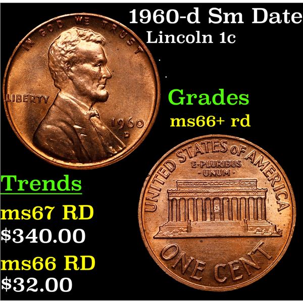 1960-d Sm Date Lincoln Cent 1c Grades GEM++ RD