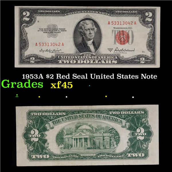 1953A $2 Red Seal United States Note Grades xf+