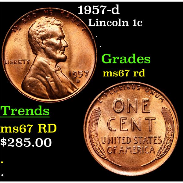 1957-d Lincoln Cent 1c Grades GEM++ Unc RD