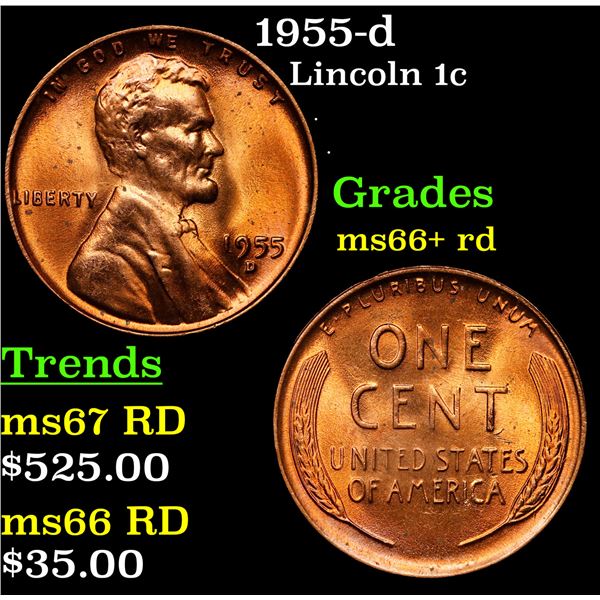 1955-d Lincoln Cent 1c Grades GEM++ RD